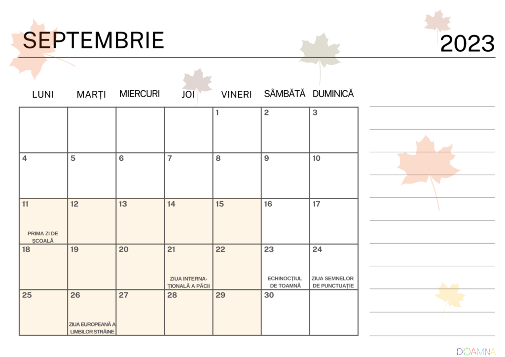 Calendar de școală septembrie 2023august 2024 DOAMNA