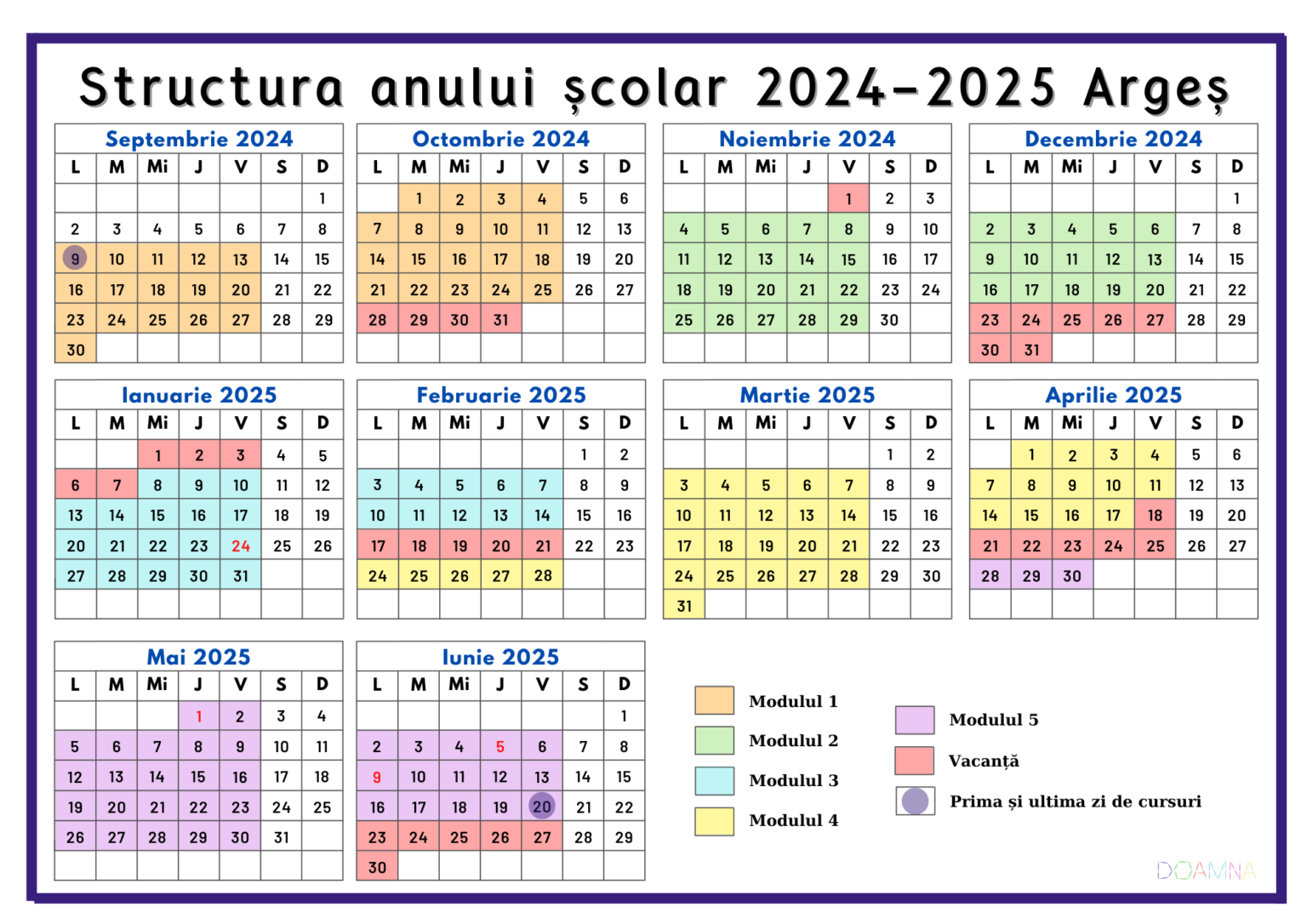 Structura anului colar 2024 2025 arge doamna
